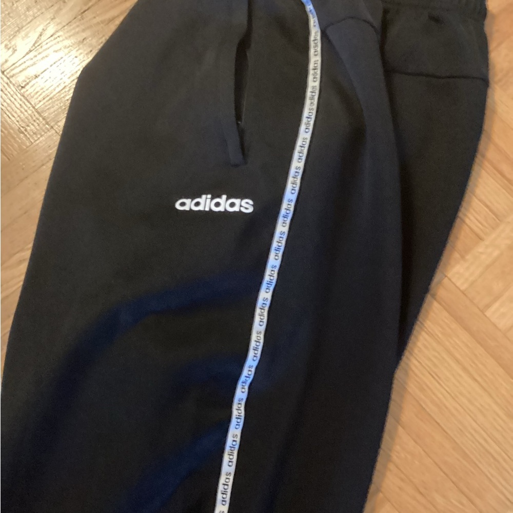 Adidas Black Track Pants with White Stripe